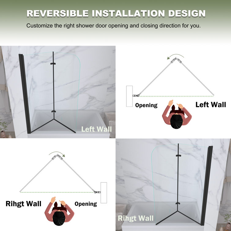 Matte Black Frameless Pivot Tub Door with Clear Glass