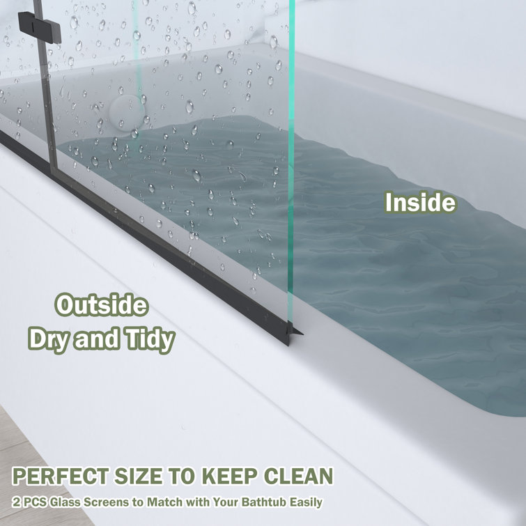 Matte Black Frameless Pivot Tub Door with Clear Glass