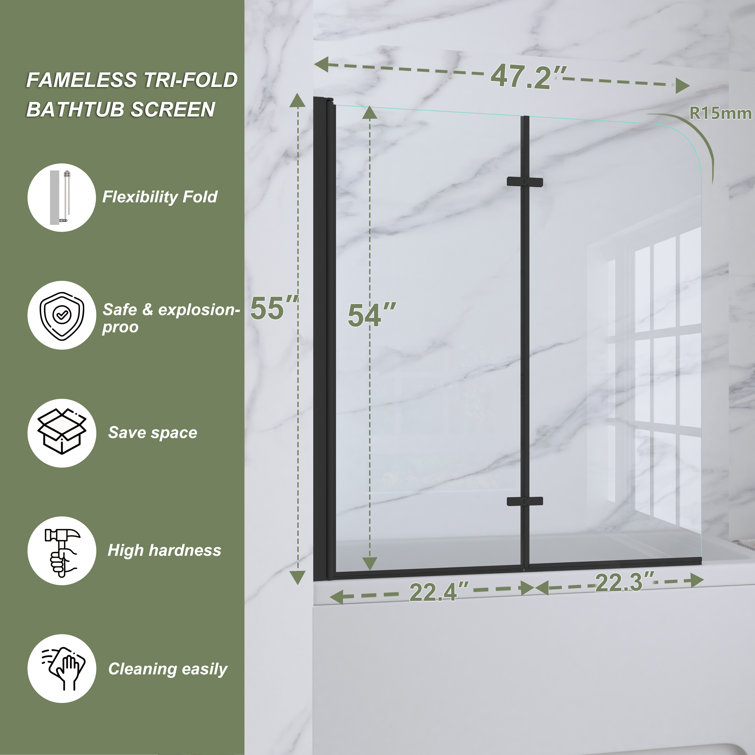 Matte Black Frameless Pivot Tub Door with Clear Glass