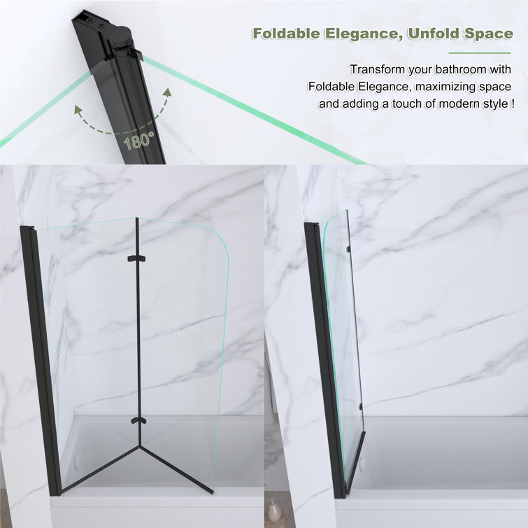 Matte Black Frameless Pivot Tub Door with Clear Glass