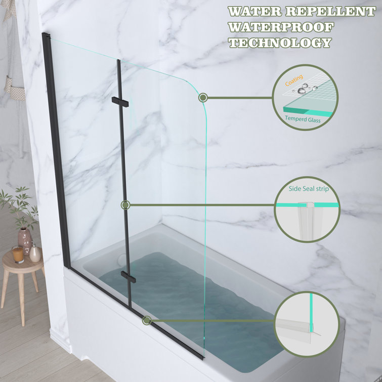 Matte Black Frameless Pivot Tub Door with Clear Glass