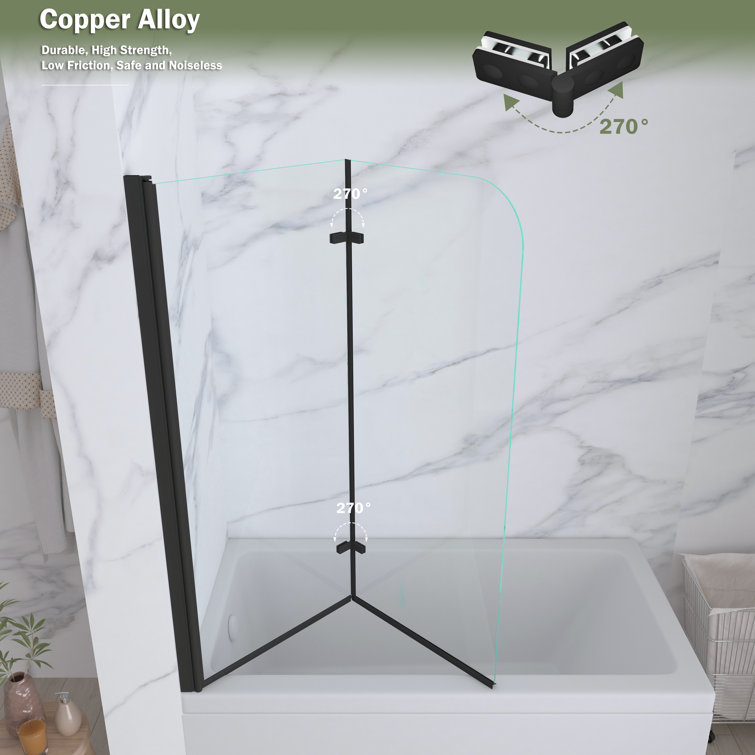 Matte Black Frameless Pivot Tub Door with Clear Glass