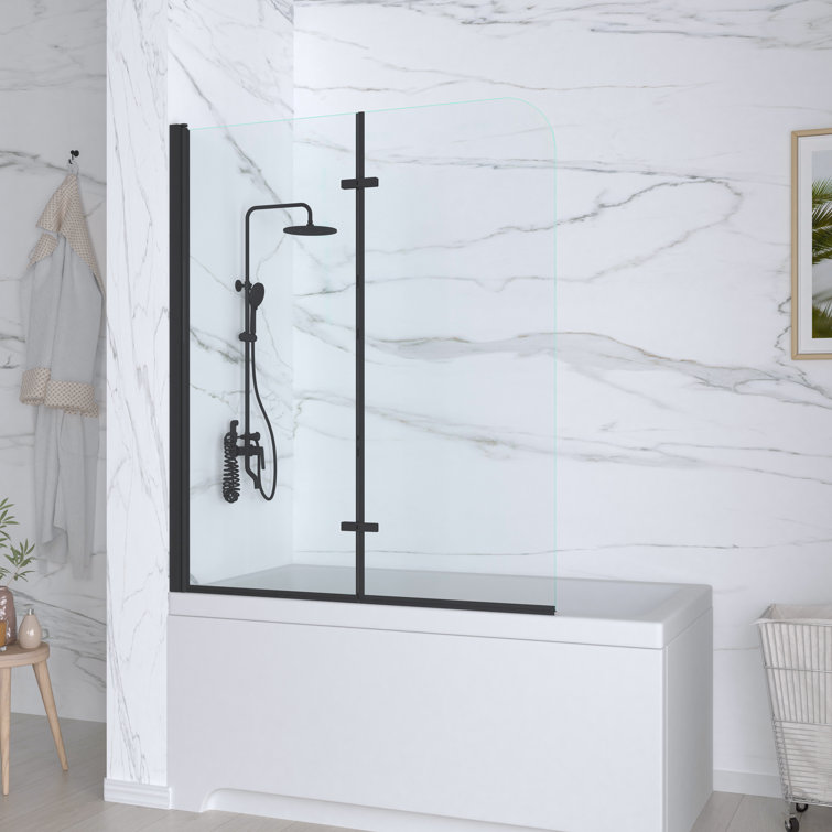 Matte Black Frameless Pivot Tub Door with Clear Glass