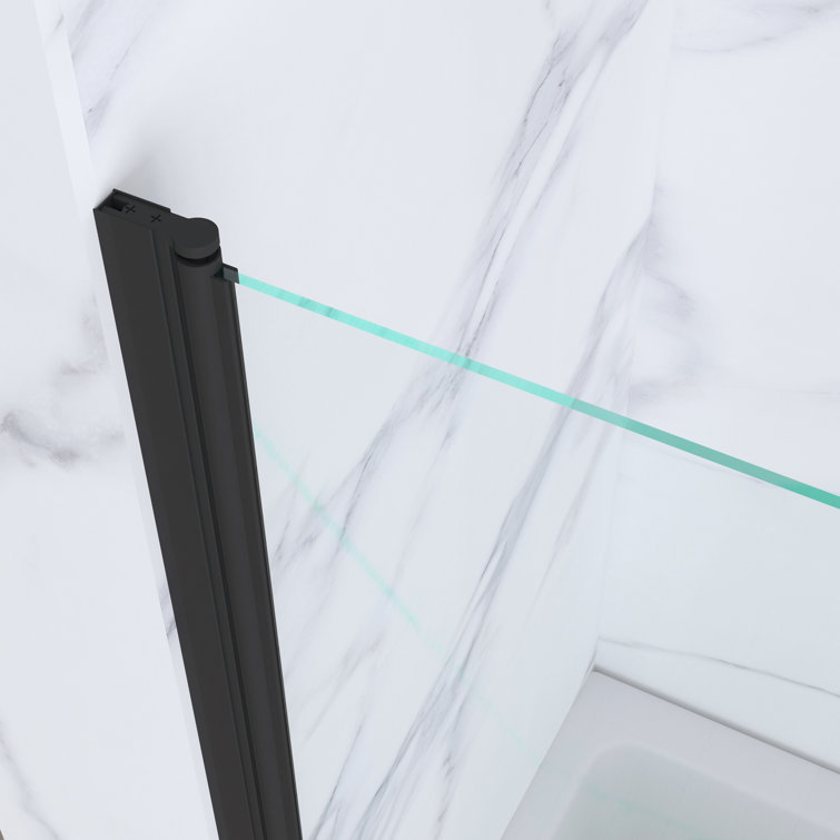 Matte Black Frameless Pivot Tub Door with Clear Glass