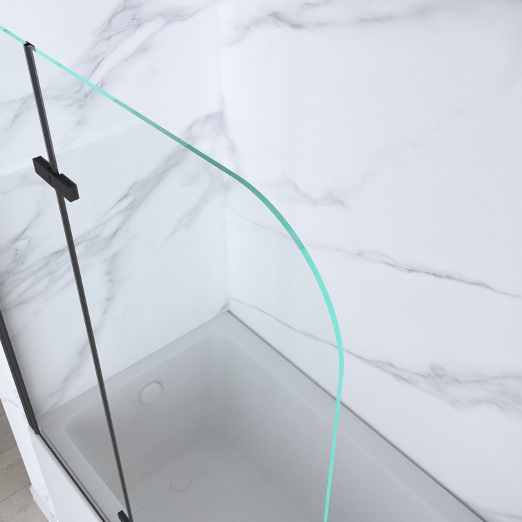 Matte Black Frameless Pivot Tub Door with Clear Glass