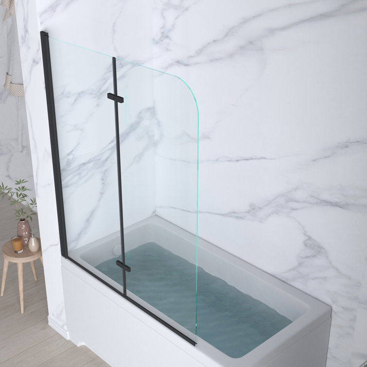 Matte Black Frameless Pivot Tub Door with Clear Glass