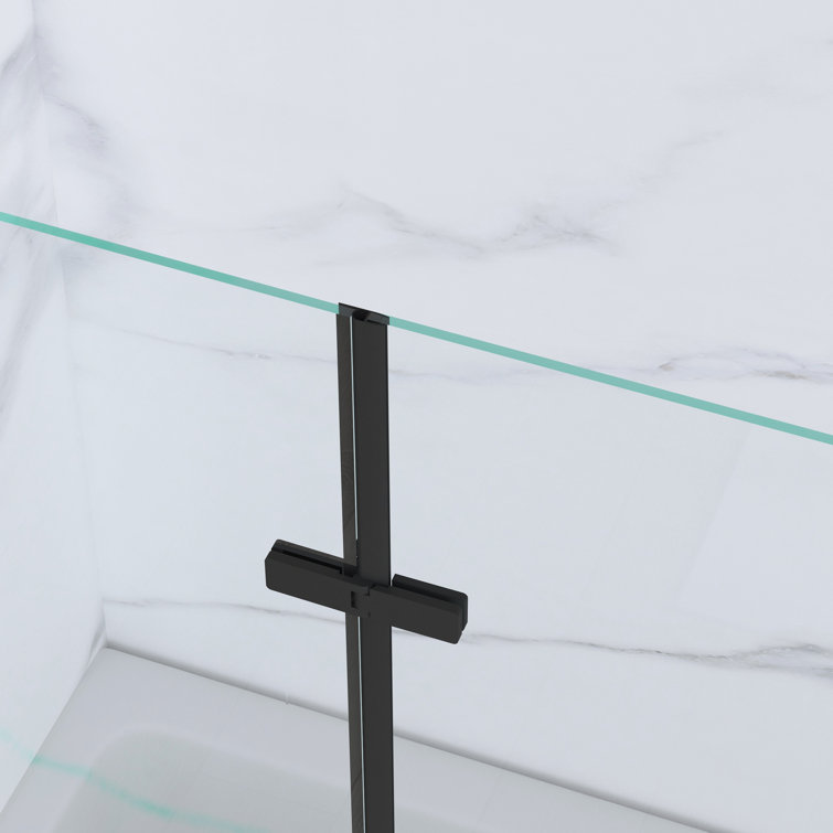Matte Black Frameless Pivot Tub Door with Clear Glass