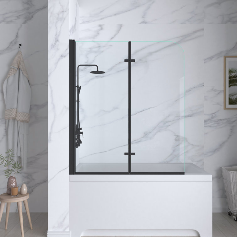 Matte Black Frameless Pivot Tub Door with Clear Glass
