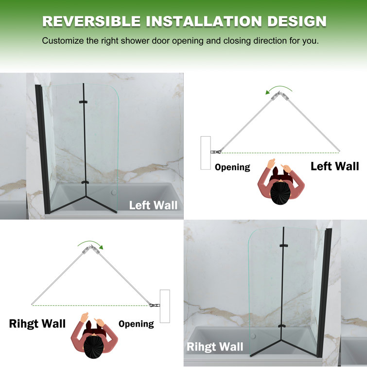 Black 43" x 55" Frameless Glass Tub Door