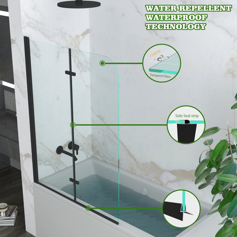 Black 43" x 55" Frameless Glass Tub Door