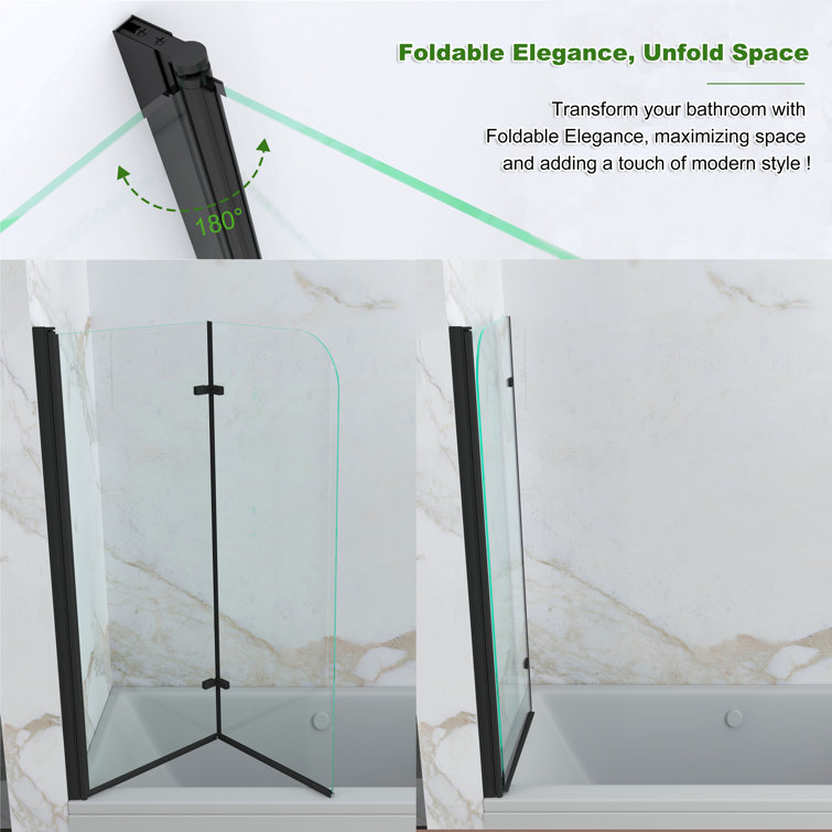 Black 43" x 55" Frameless Glass Tub Door