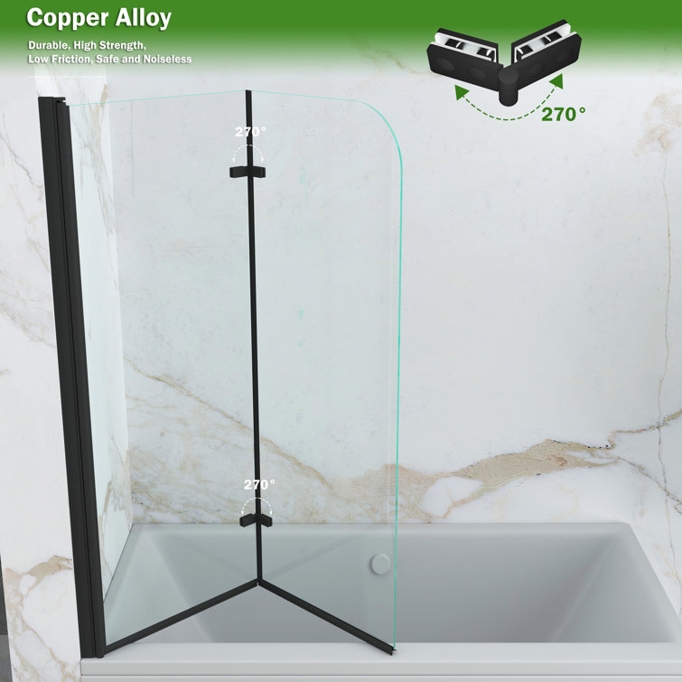 Black 43" x 55" Frameless Glass Tub Door