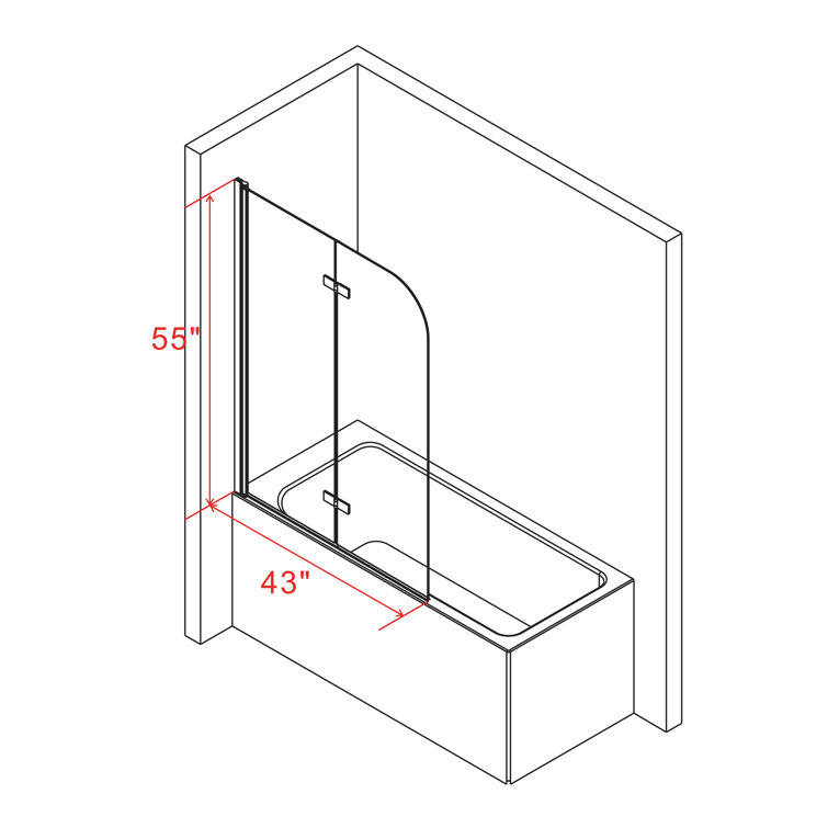 Black 43" x 55" Frameless Glass Tub Door