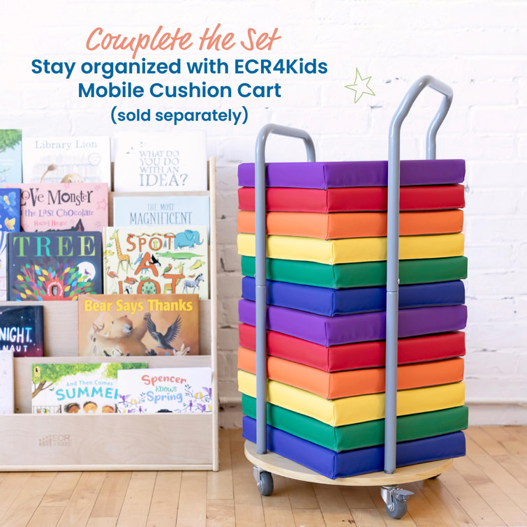 Assorted Color Soft Foam Square Floor Cushions with Handles, 6-Piece Set