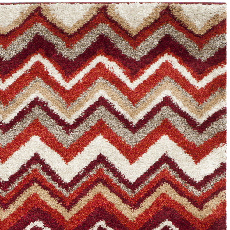 Red and Beige Striped 4' x 6' Synthetic Area Rug