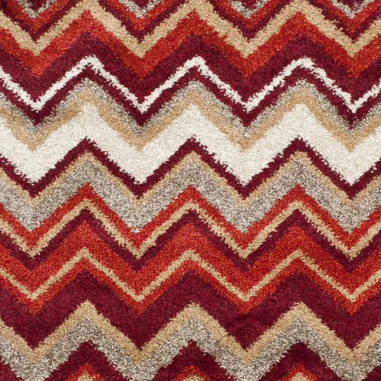 Red and Beige Striped 4' x 6' Synthetic Area Rug