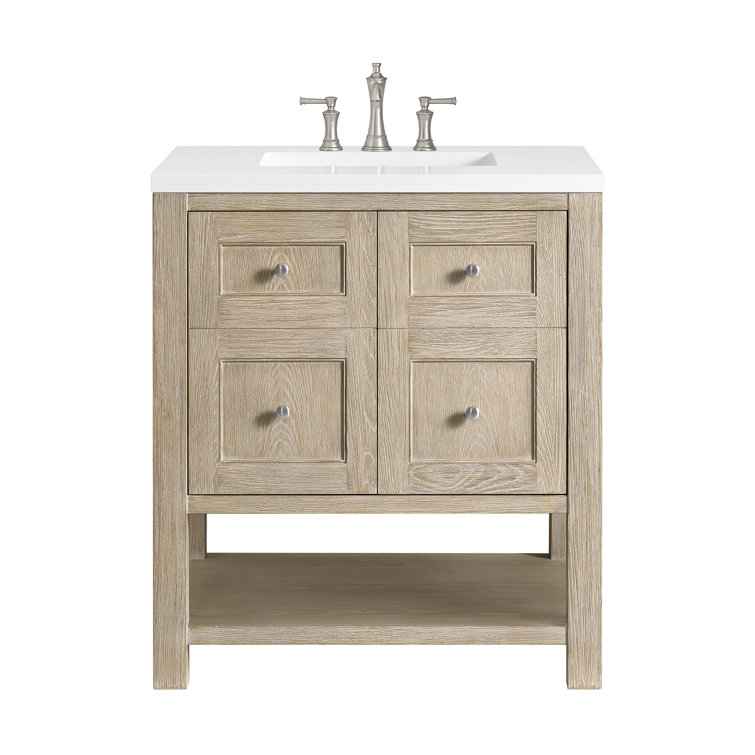 Whitewashed Oak 30" Freestanding Single Vanity with Solid Surface Top