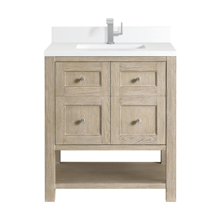 Whitewashed Oak 30" Freestanding Single Vanity with Solid Surface Top