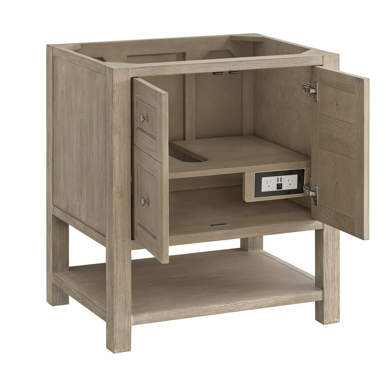 Whitewashed Oak 30" Freestanding Single Vanity Base with Satin Nickel Hardware