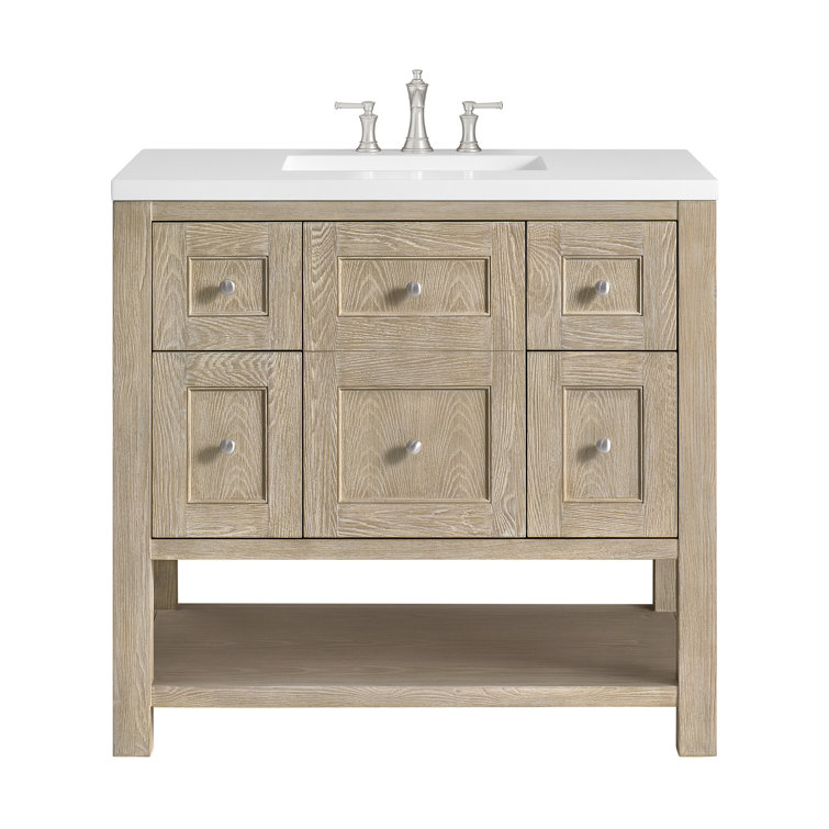 Breckenridge 36" Whitewashed Oak Single Vanity with Solid Surface Top