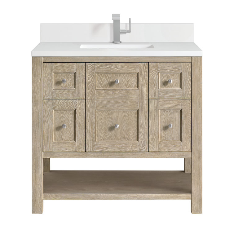 Breckenridge 36" Whitewashed Oak Single Vanity with Solid Surface Top