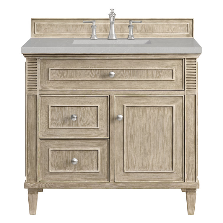 Lorelai 36" Whitewashed Oak Single Vanity with Victorian Silver Quartz Top