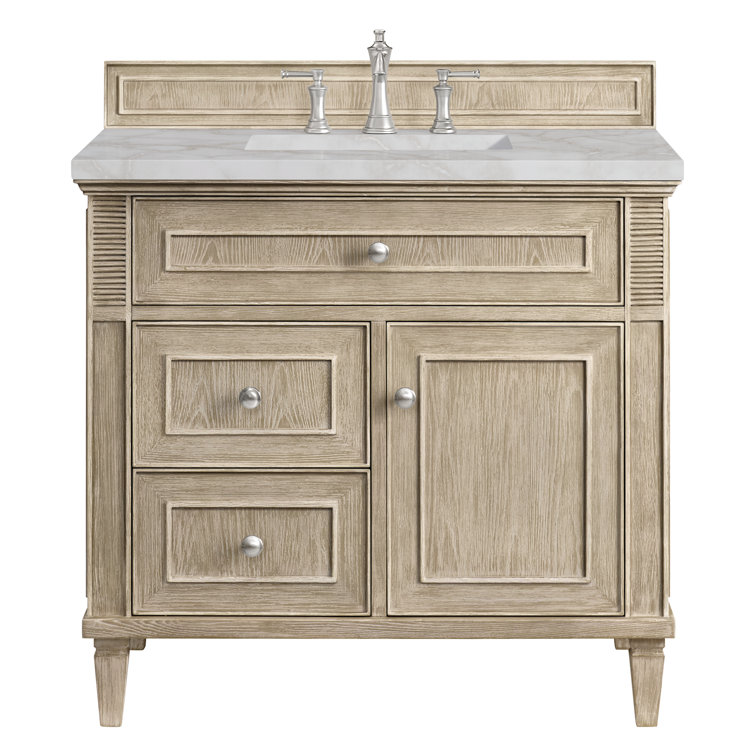 Lorelai 36" Whitewashed Oak Single Vanity with Victorian Silver Quartz Top