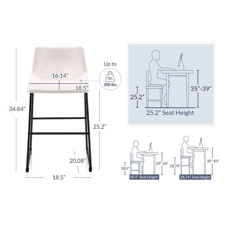 White Faux Leather Counter Height Bar Stools with Metal Legs, Set of 2