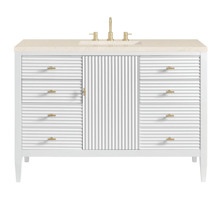 Myrrin 48" Bright White Bathroom Vanity with Eternal Marfil Quartz Top