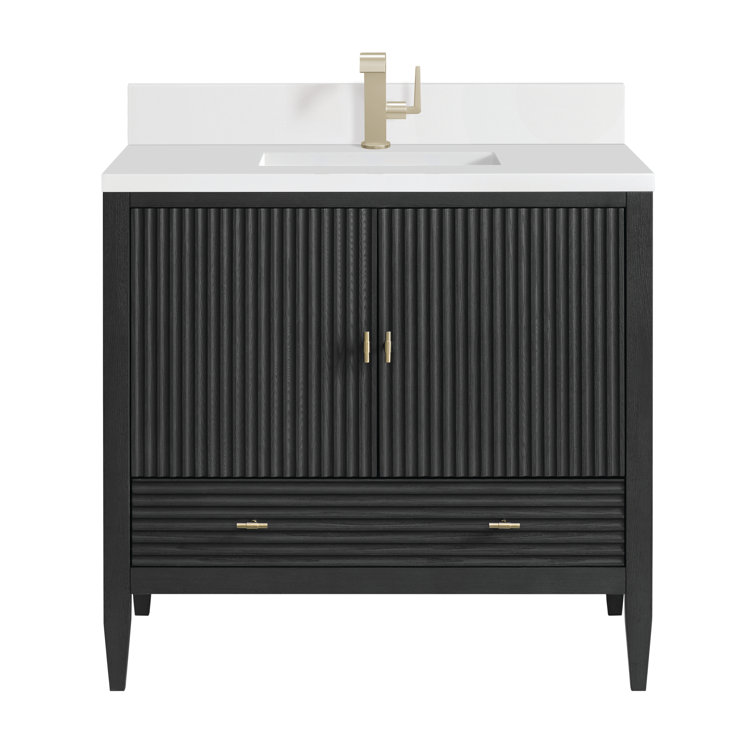 36" Black Plywood Freestanding Single Vanity with Brass Accents