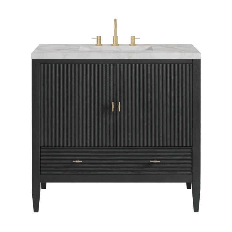 36" Black Plywood Freestanding Single Vanity with Brass Accents