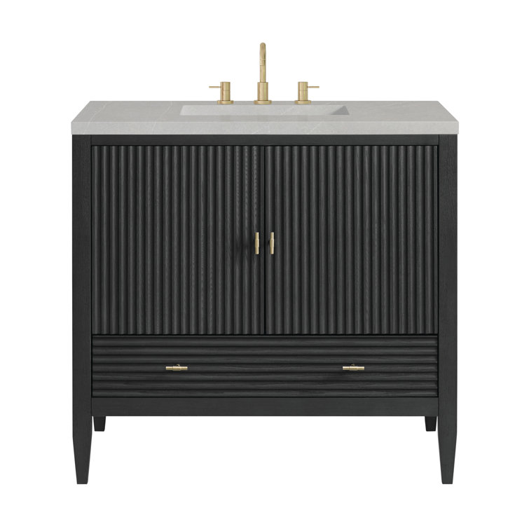 36" Black Plywood Freestanding Single Vanity with Brass Accents