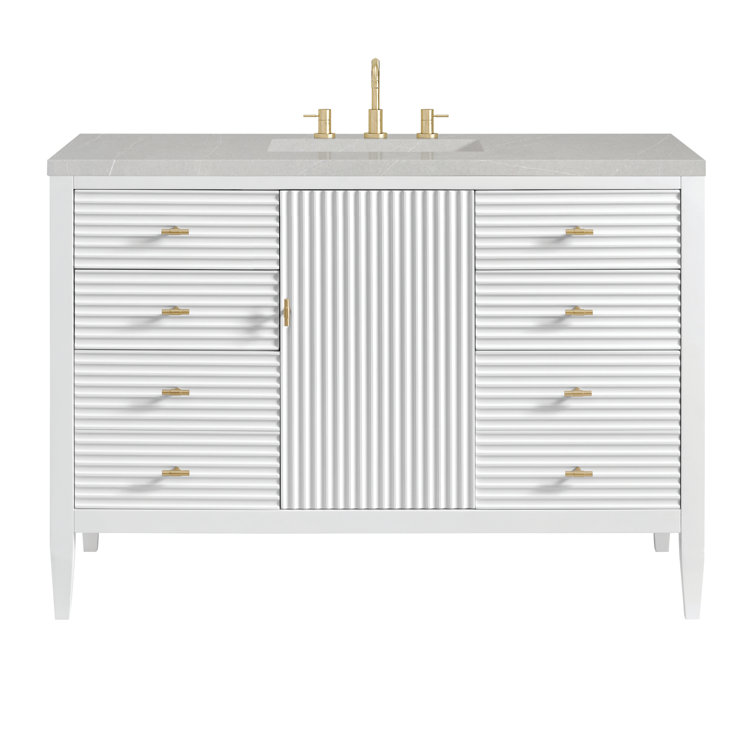 Myrrin 48" Bright White Bathroom Vanity with Eternal Marfil Quartz Top