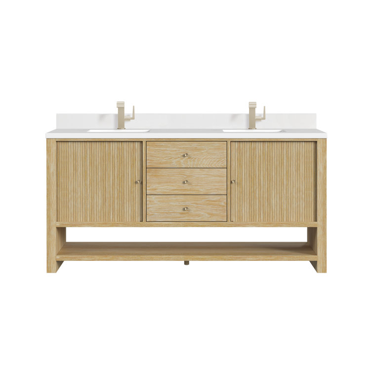 Sunwashed Oak 72" Double Freestanding Vanity with White Quartz Top
