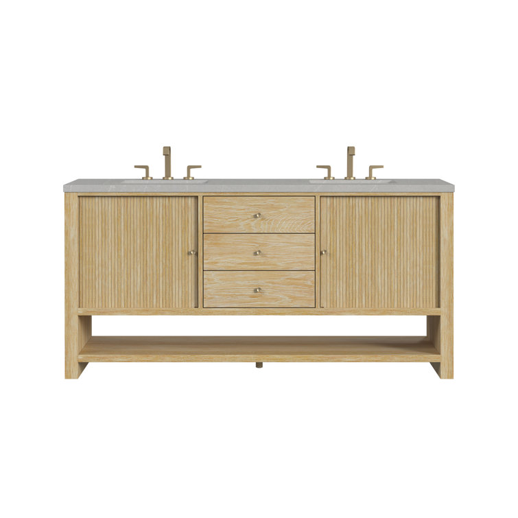 Sunwashed Oak 72" Double Freestanding Vanity with White Quartz Top