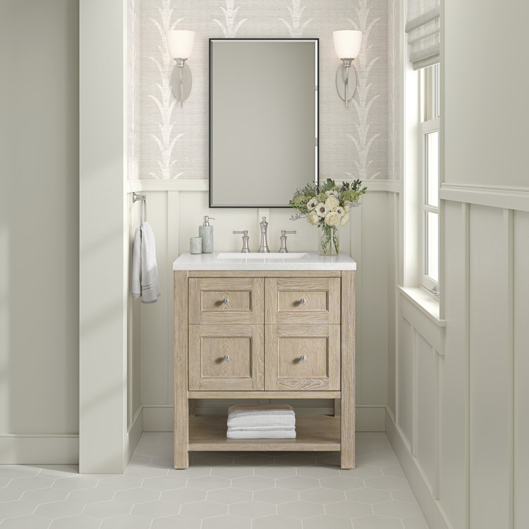 Whitewashed Oak 30" Freestanding Single Vanity with Solid Surface Top