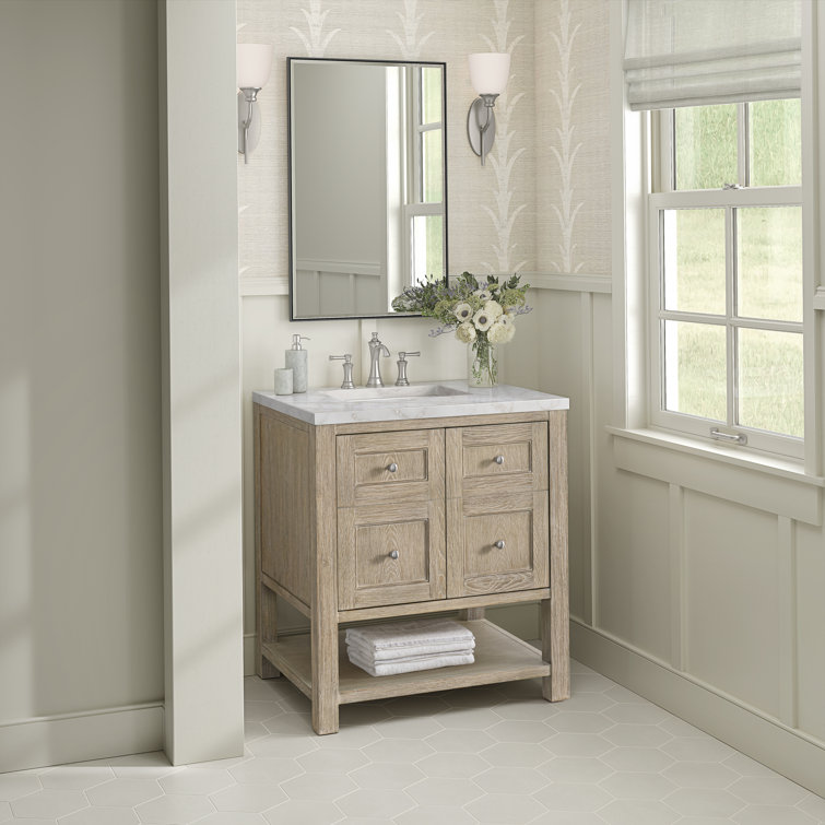 Whitewashed Oak 30" Freestanding Single Vanity with Solid Surface Top