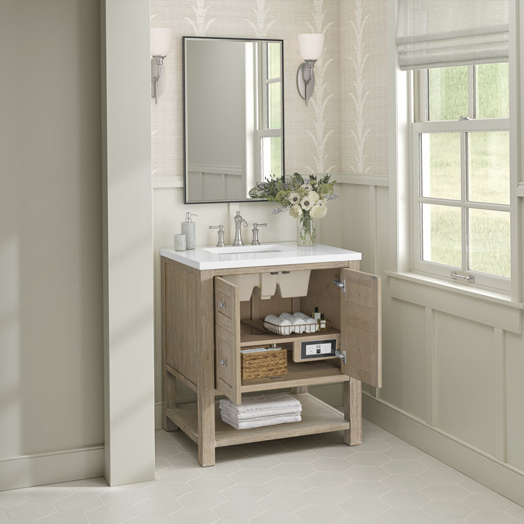 Whitewashed Oak 30" Freestanding Single Vanity with Solid Surface Top