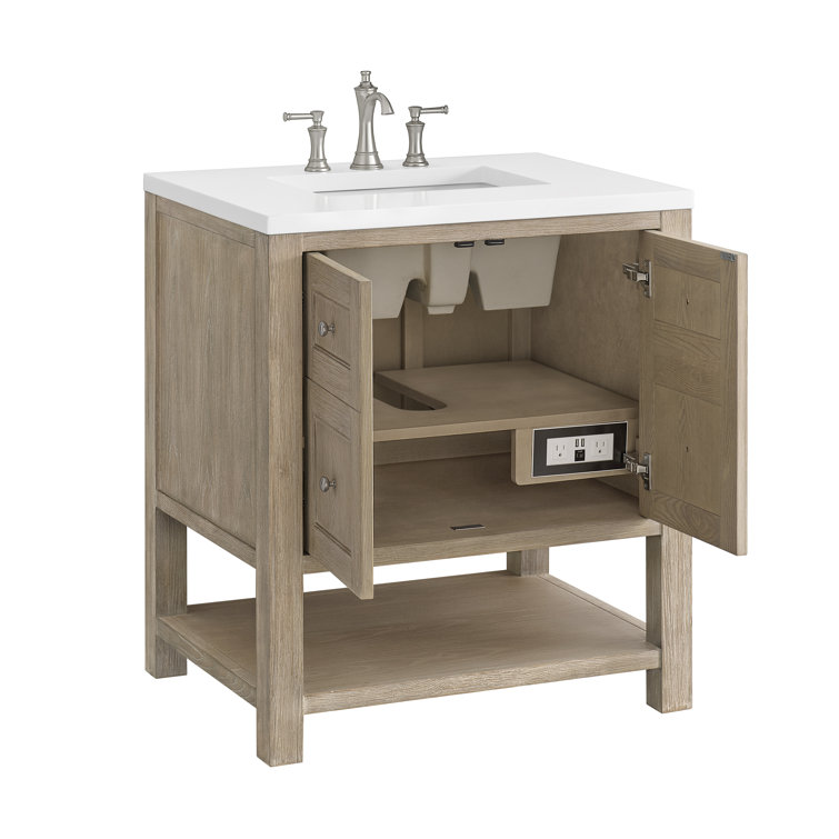Whitewashed Oak 30" Freestanding Single Vanity with Solid Surface Top