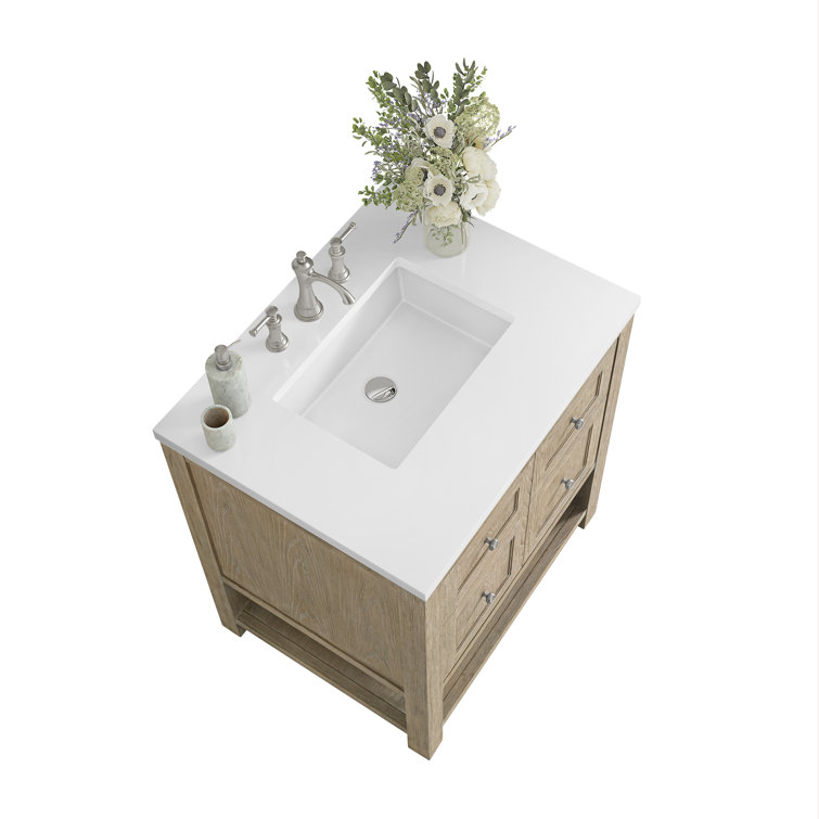 Whitewashed Oak 30" Freestanding Single Vanity with Solid Surface Top