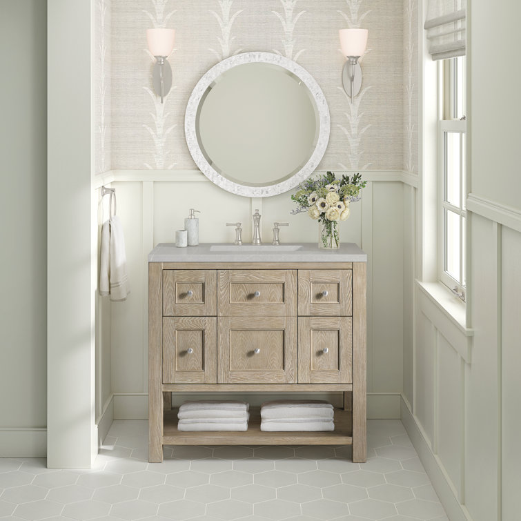 Breckenridge 36" Whitewashed Oak Single Vanity with Solid Surface Top