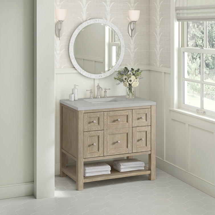 Breckenridge 36" Whitewashed Oak Single Vanity with Solid Surface Top