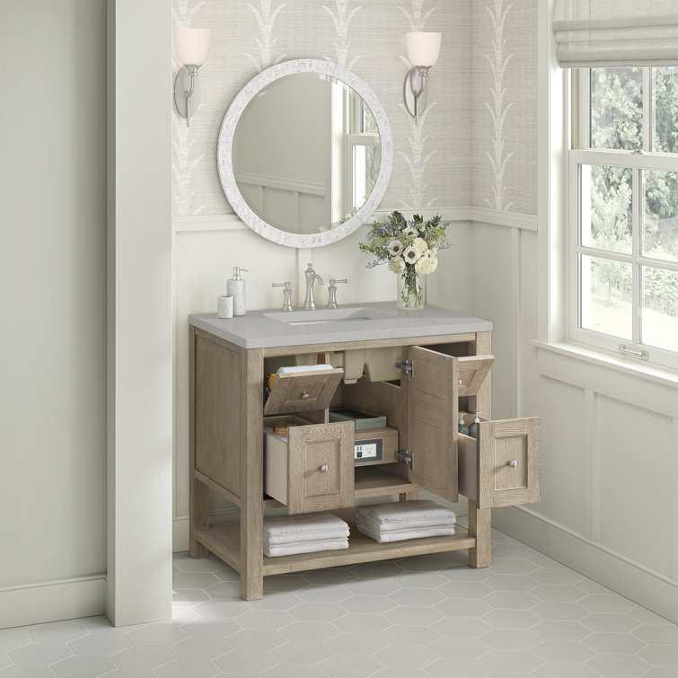 Breckenridge 36" Whitewashed Oak Single Vanity with Solid Surface Top