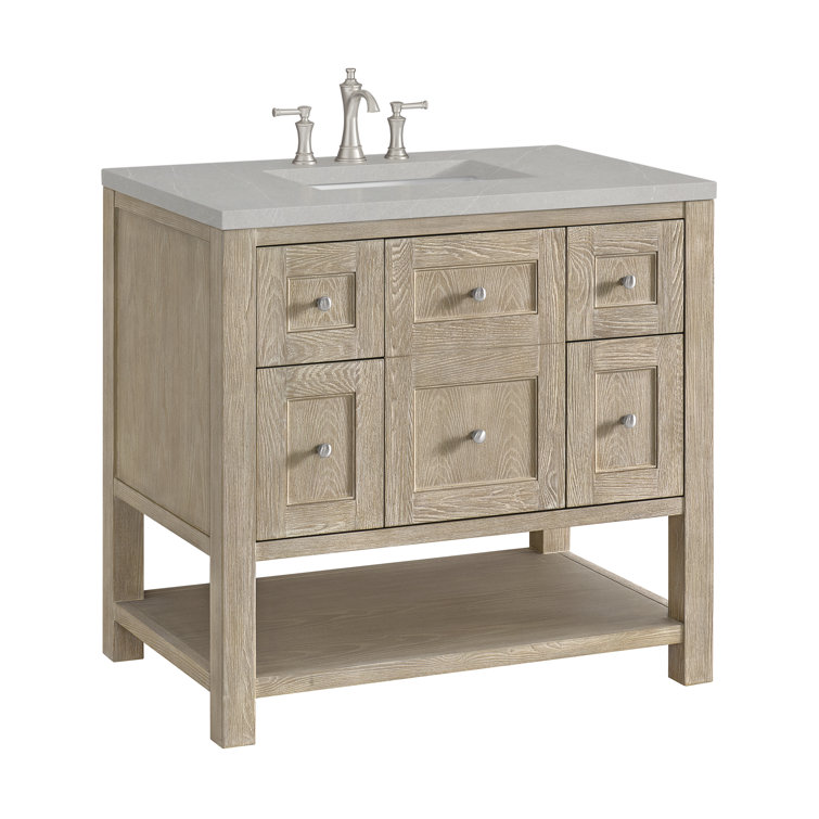 Breckenridge 36" Whitewashed Oak Single Vanity with Solid Surface Top