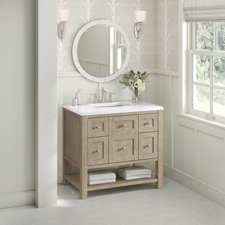 Breckenridge 36" Whitewashed Oak Single Vanity with Solid Surface Top
