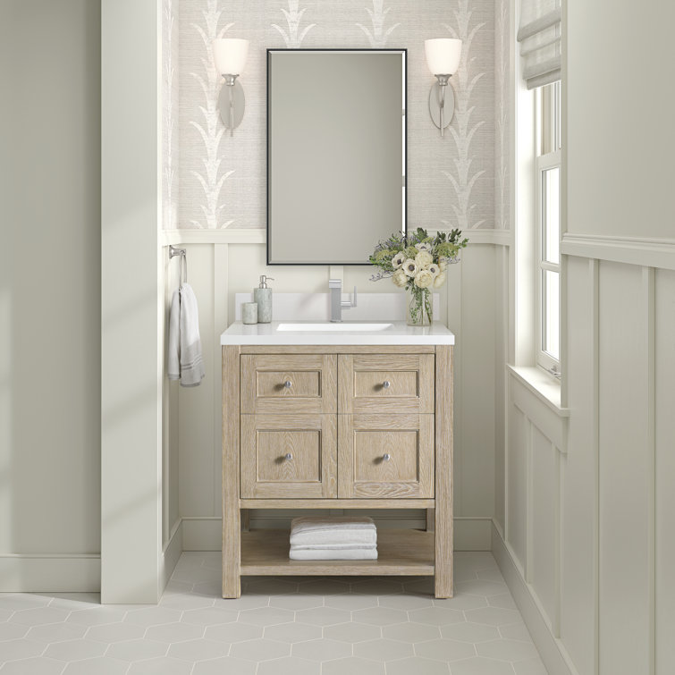 Whitewashed Oak 30" Freestanding Single Vanity with Solid Surface Top