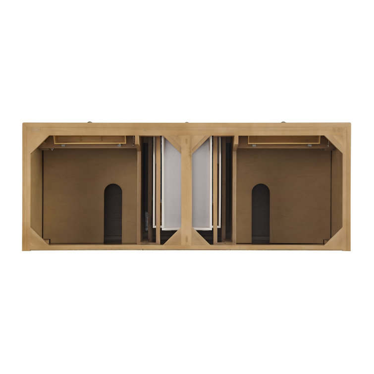 Light Natural Oak Double Freestanding Vanity Base with Brass Knobs