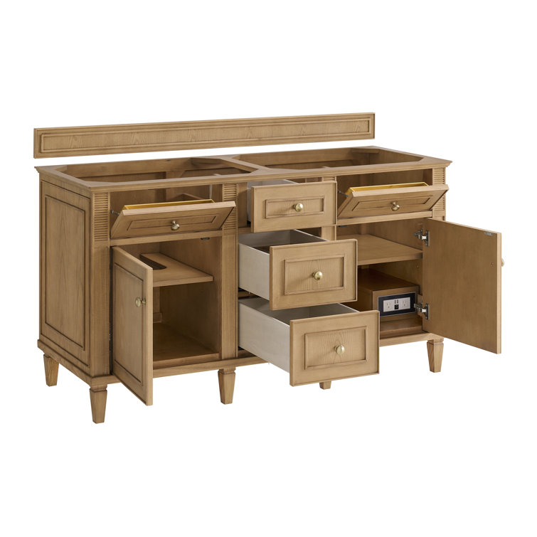 Light Natural Oak Double Freestanding Vanity Base with Brass Knobs