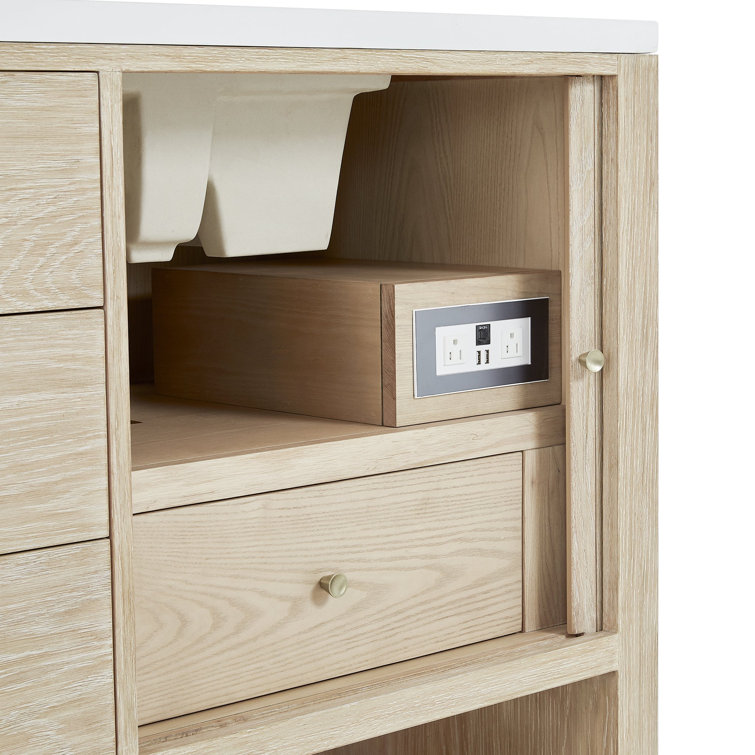 Sunwashed Oak 72" Double Freestanding Vanity with White Quartz Top