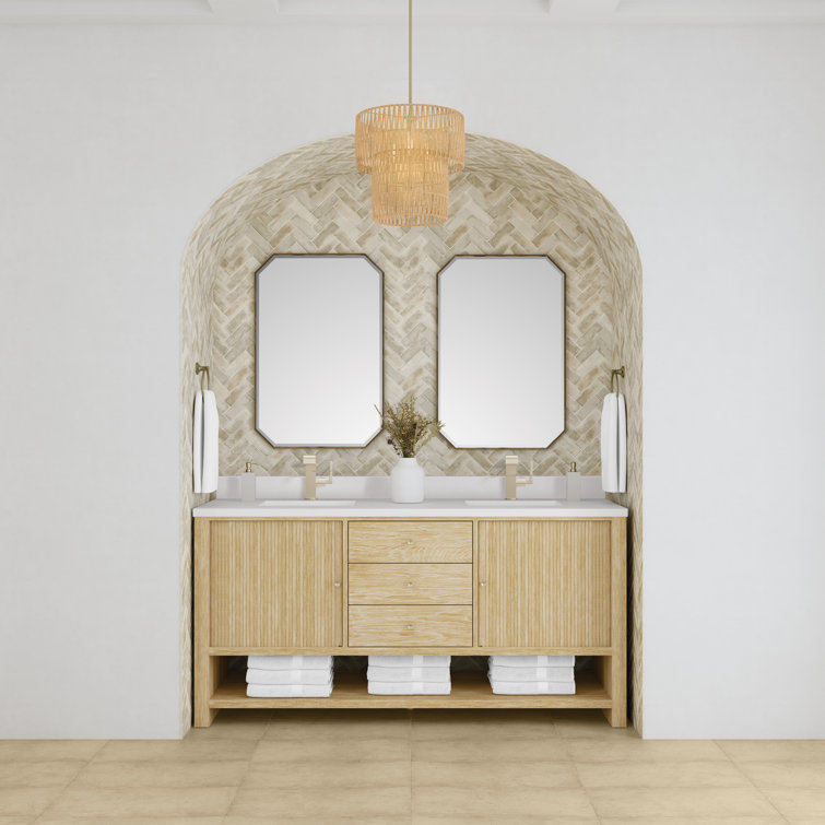 Sunwashed Oak 72" Double Freestanding Vanity with White Quartz Top